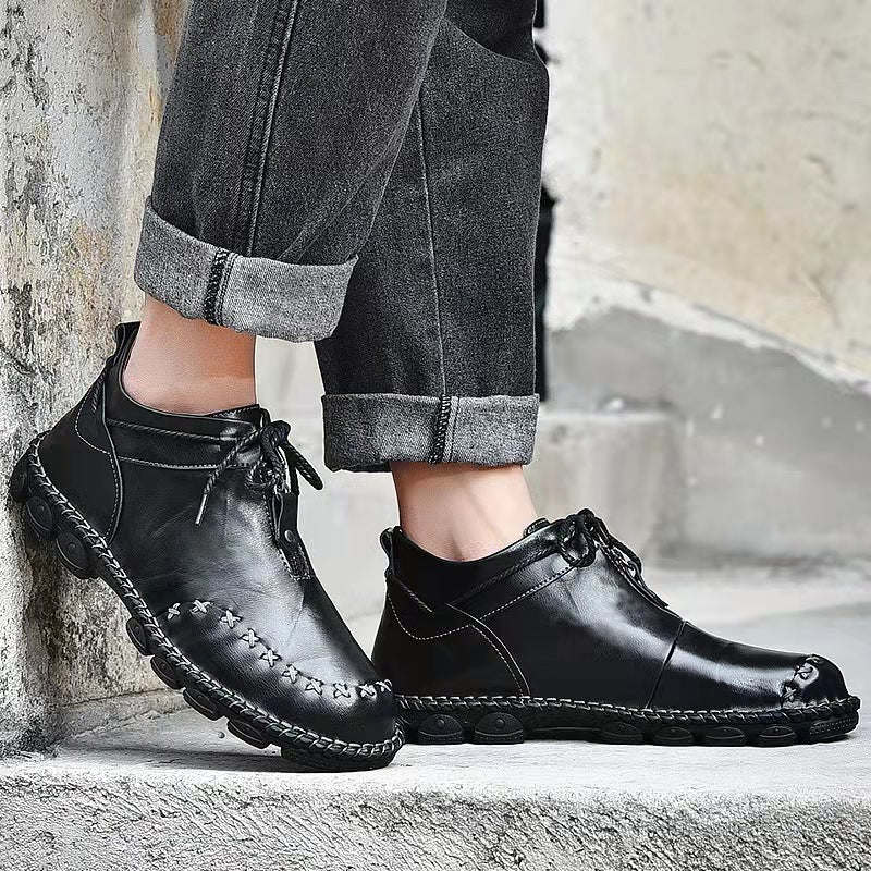Comfymore™ Mens Hand Stitching Non-Slip Soft Sole Genuine Leather Ankle Chukka Boots