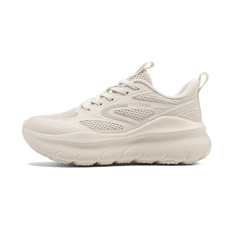 Cream White Lightweight Running Shoes – Breathable Shock-Absorbing Walking Sneakers with Durable Cushioned Sole