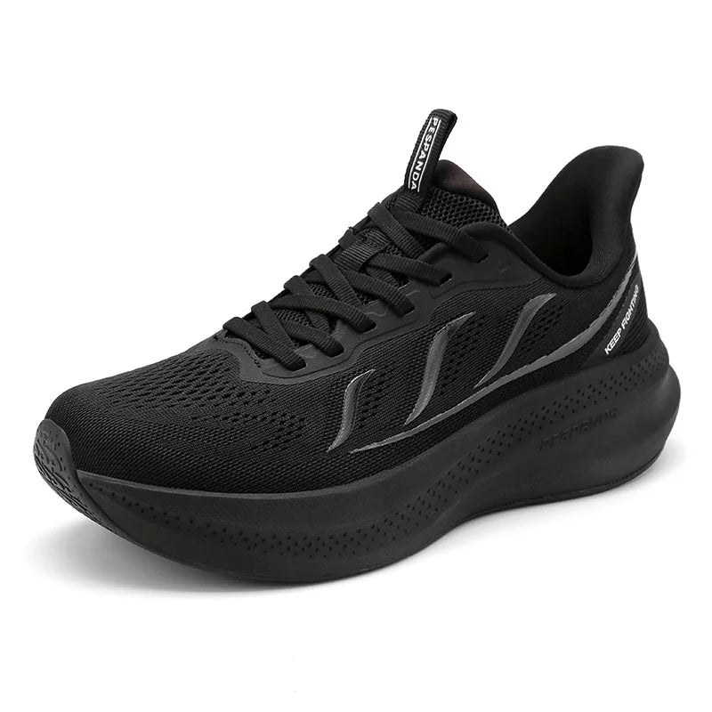 Black Lightweight Running Shoes – Breathable Shock-Absorbing Walking Sneakers with Wear-Resistant Cushioned Sole