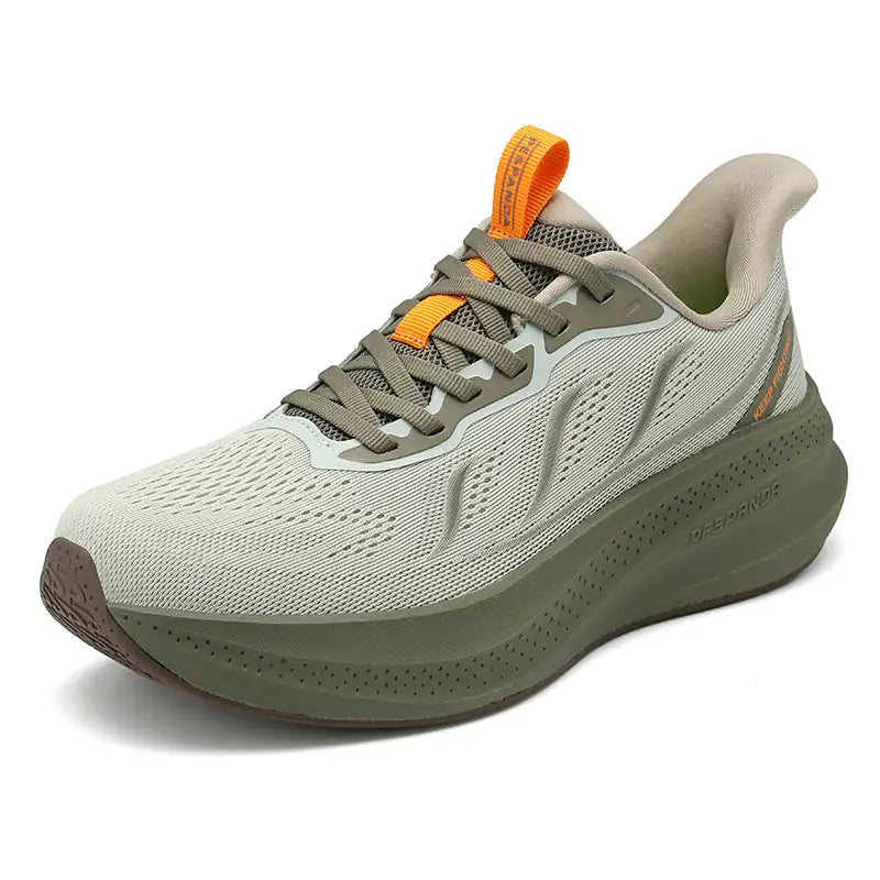 Gray Green Running Shoes with Orange Accents – Lightweight Breathable Shock-Absorbing Sneakers for Walking & Everyday Wear