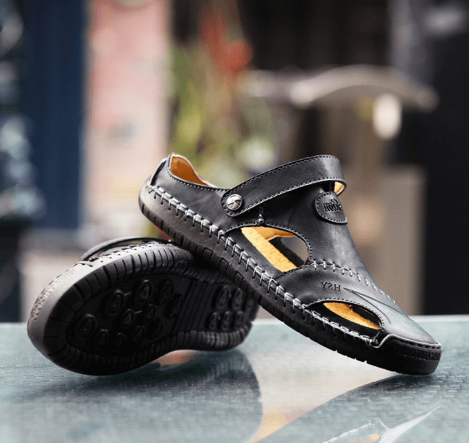 🔥Hot Sale🎁--50% OFF 🎉 Mens Casual Comfy Soft Sole Non-Slip Closed Toe Leather Sandals