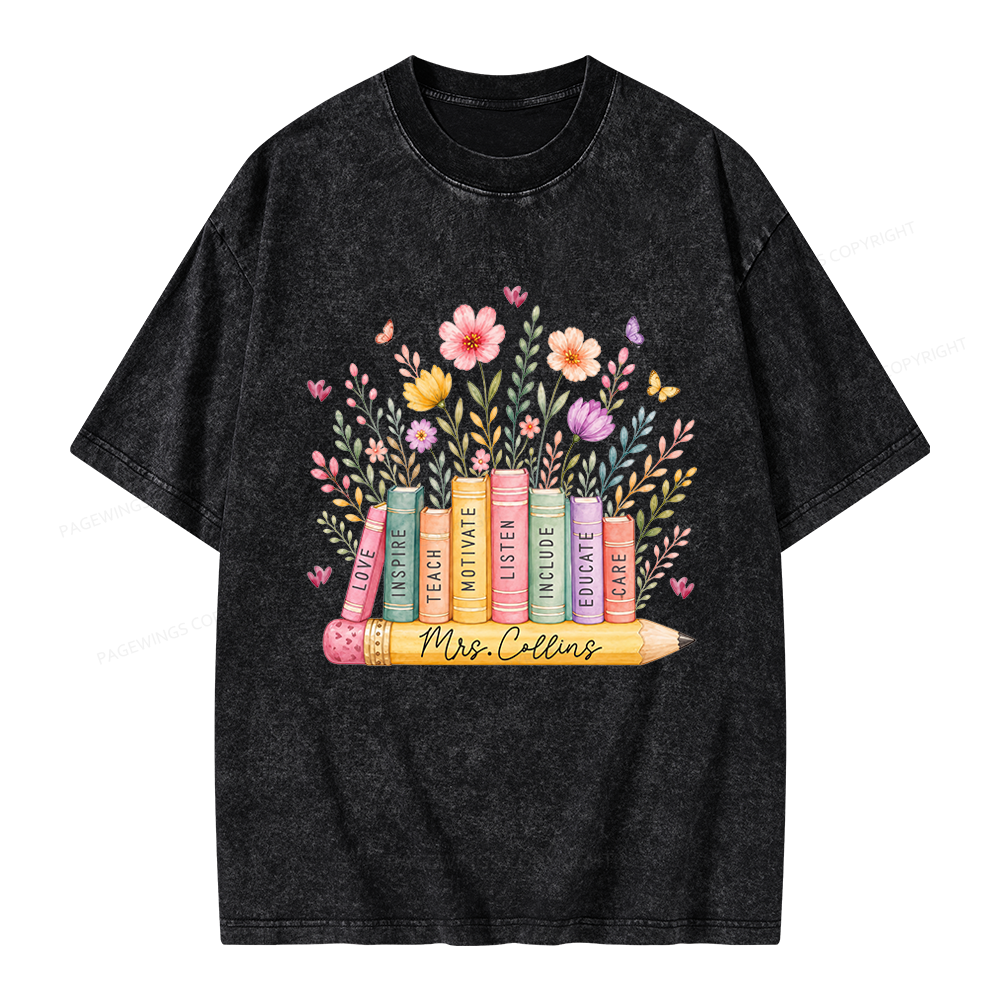 Pagewings Wildflower Books Unisex Washed T-shirt