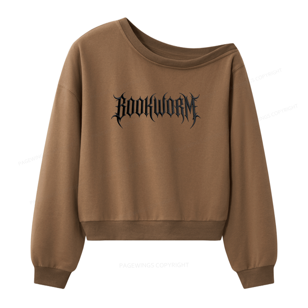 Pagewings Embroidered Bookworm Women Off Shoulder Sweatshirt