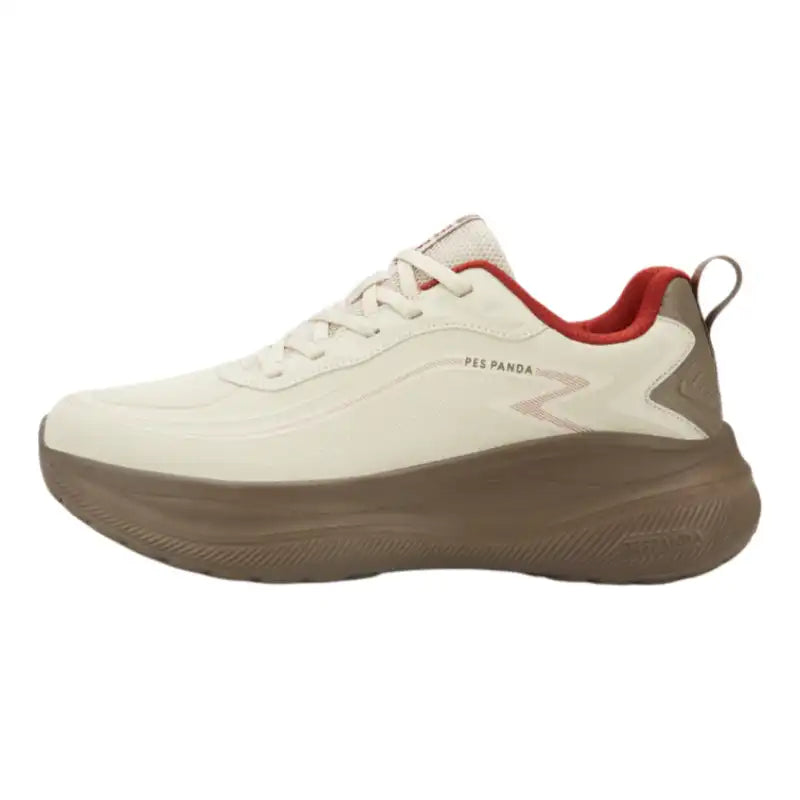 Cream & Brown Cushioned Running Shoes – Breathable Soft Sole Walking Sneakers with Shock-Absorbing Wear-Resistant Outsole