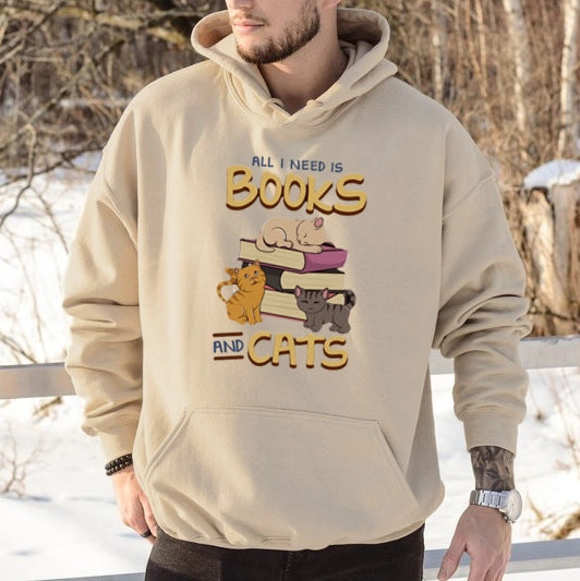 Pagewings All I Need Is Books And Cats Unisex Classic Hoodie