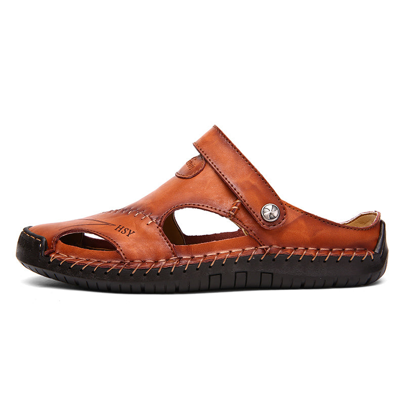 Mens Casual Comfy Soft Sole Non-Slip Closed Toe Leather Sandals