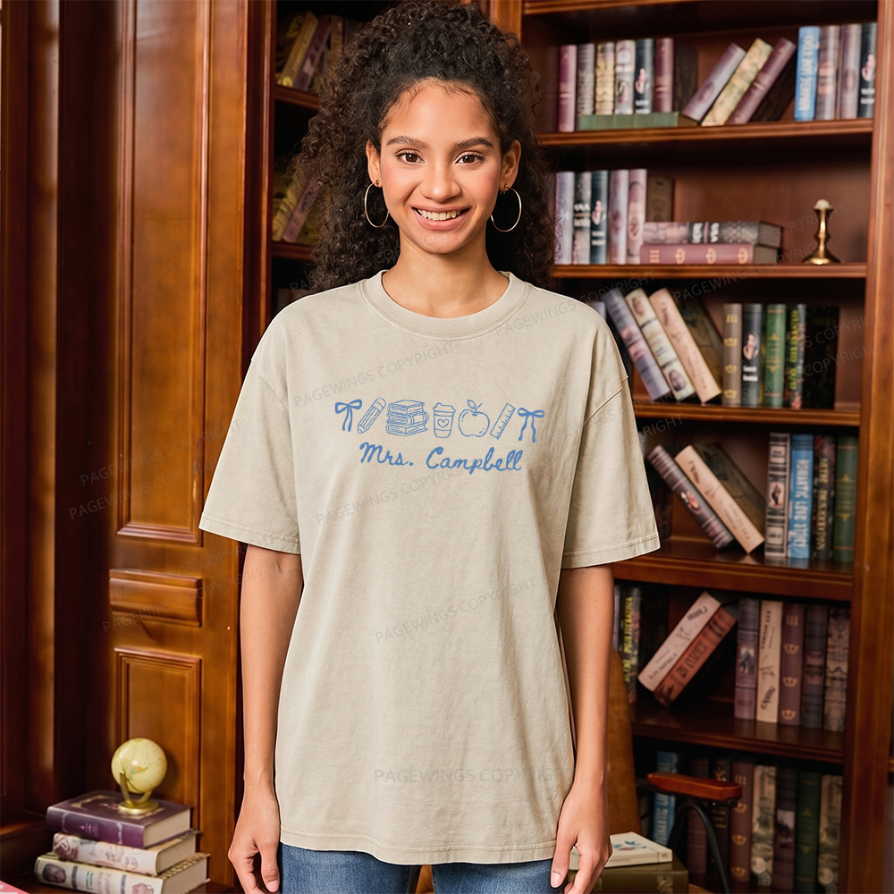 Pagewings Personalized Name Teacher Unisex Washed T-shirt