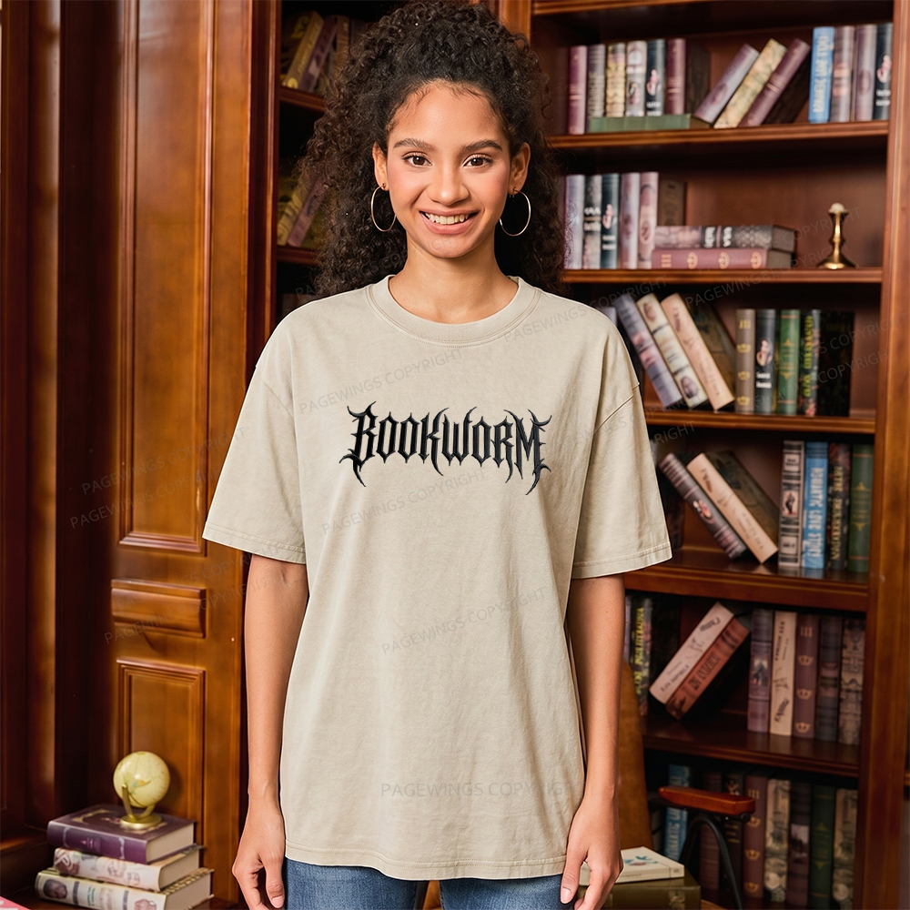Pagewings Embroidered Bookworm Unisex Washed T-shirt