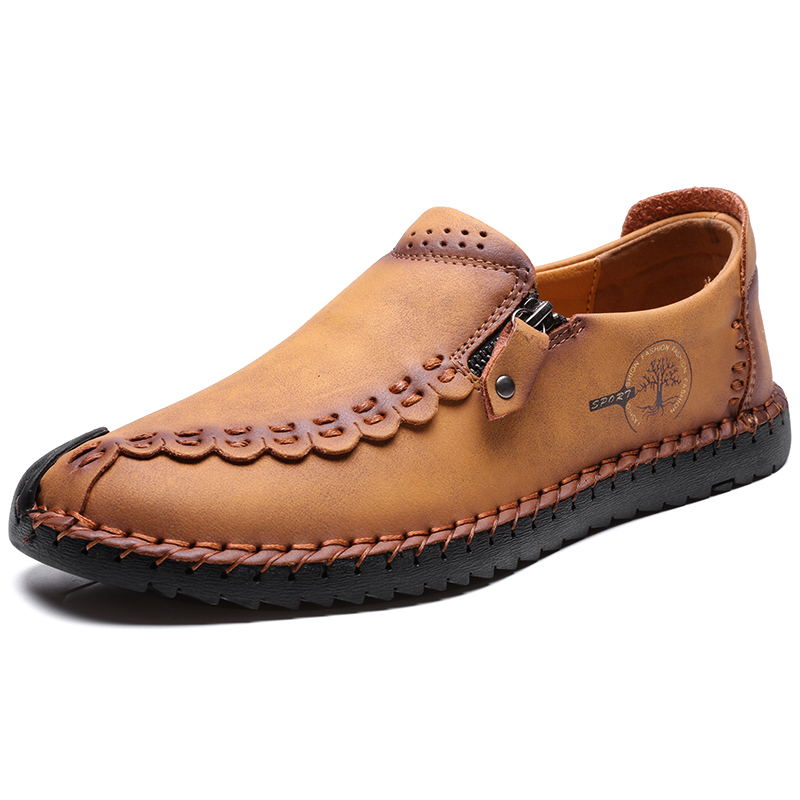 🔥Hot Sale🎁--40% OFF 🎉 Men Hand Stitching Vintage Casual Comfy Soft Sole Zipper Slip On Leather Loafers