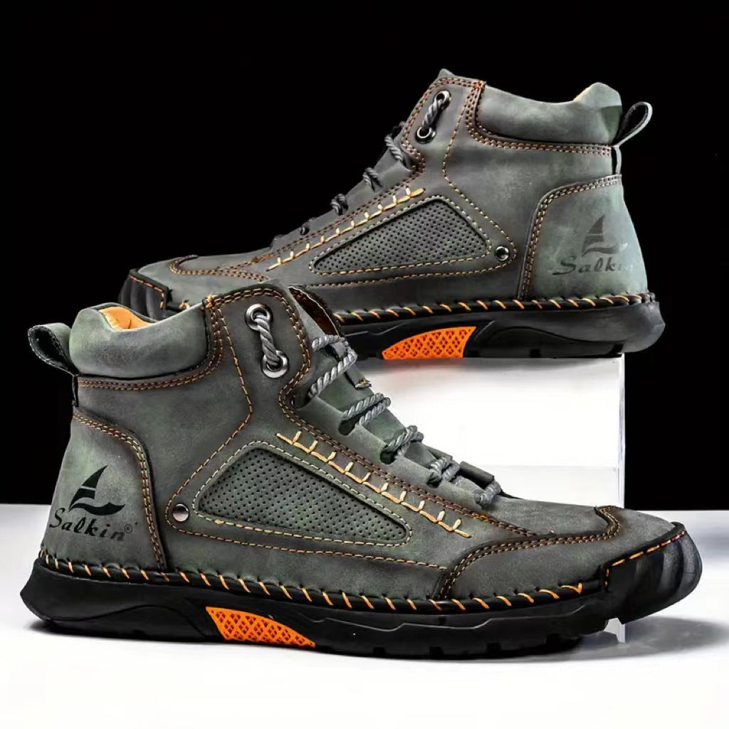 ⚡Men's Comfortable Handmade Leather Boots – Waterproof, Arch Support, Pressure Relief, Spacious Toe Box Outdoor Leather Shoes