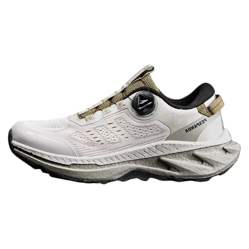 White & Khaki Dial Closure Running Shoes – No-Tie Breathable Walking Sneakers with Soft Shock-Absorbing Cushioned Sole