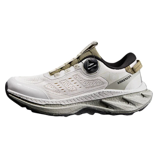 White & Khaki Dial Closure Running Shoes – No-Tie Breathable Walking Sneakers with Soft Shock-Absorbing Cushioned Sole