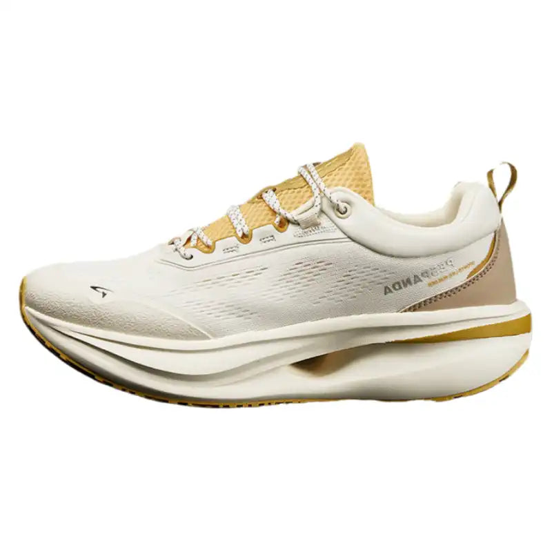 White & Gold Cushioned Running Shoes – Breathable Soft Sole Walking Sneakers with Shock-Absorbing Wear-Resistant Outsole
