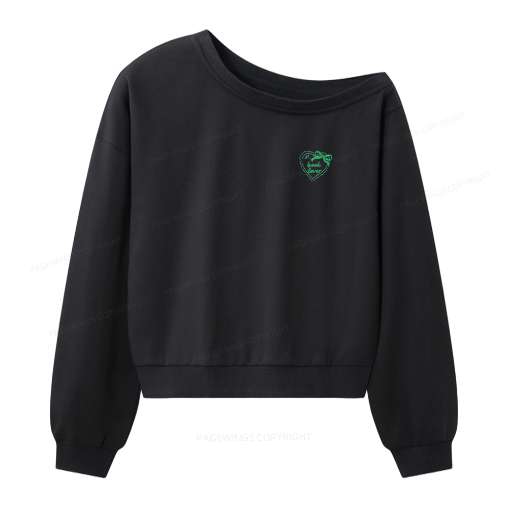 Pagewings Embroidered Book Lover Women Off Shoulder Sweatshirt