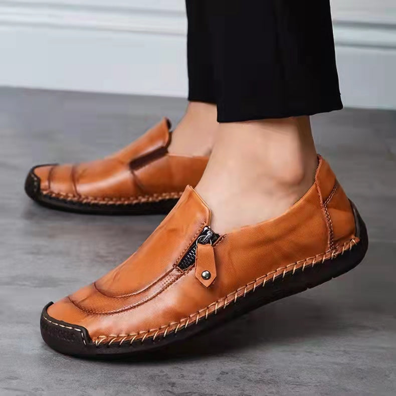 COMFYMORE™ Mens Handmade Side Zipper Casual Comfy Leather Slip On Loafers