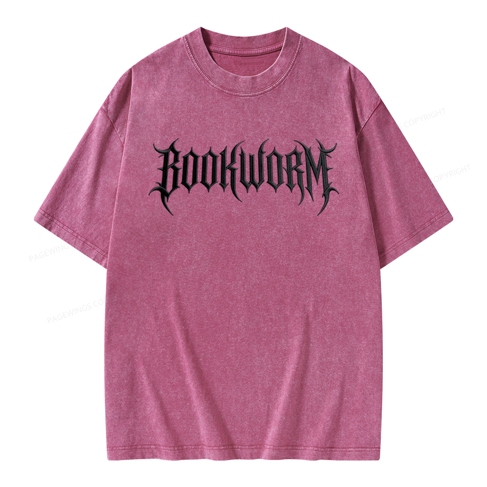 Pagewings Embroidered Bookworm Unisex Washed T-shirt