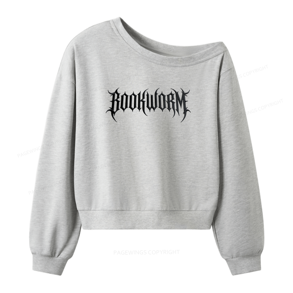 Pagewings Embroidered Bookworm Women Off Shoulder Sweatshirt
