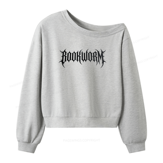 Pagewings Embroidered Bookworm Women Off Shoulder Sweatshirt