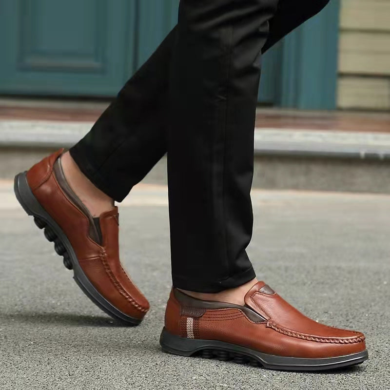 Comfymore® Mens Genuine Leather Non-Slip Soft Sole Casual Business Slip On Loafers