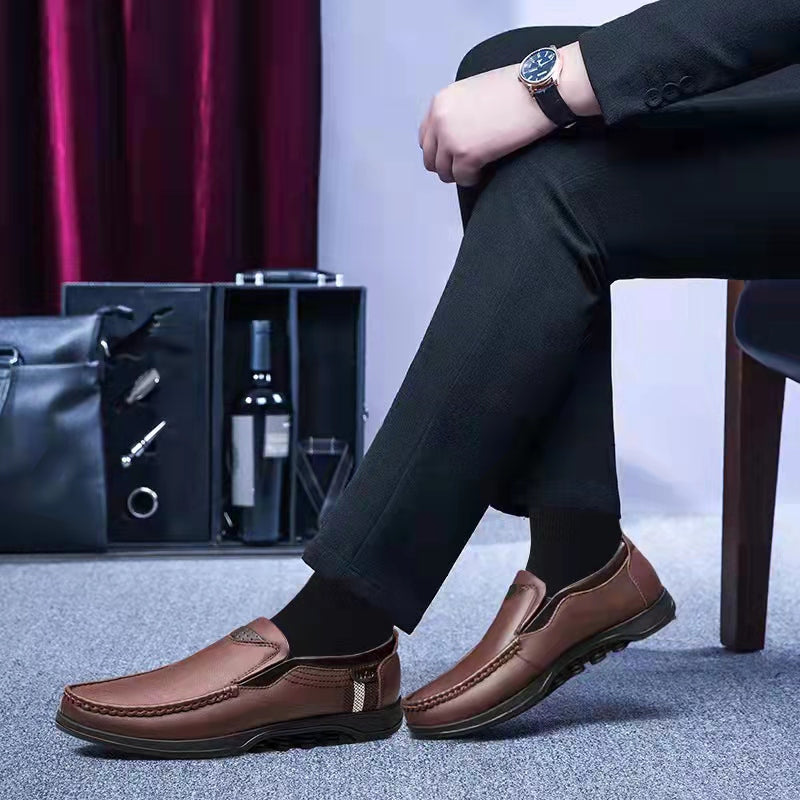 Comfymore® Mens Genuine Leather Non-Slip Soft Sole Casual Business Slip On Loafers