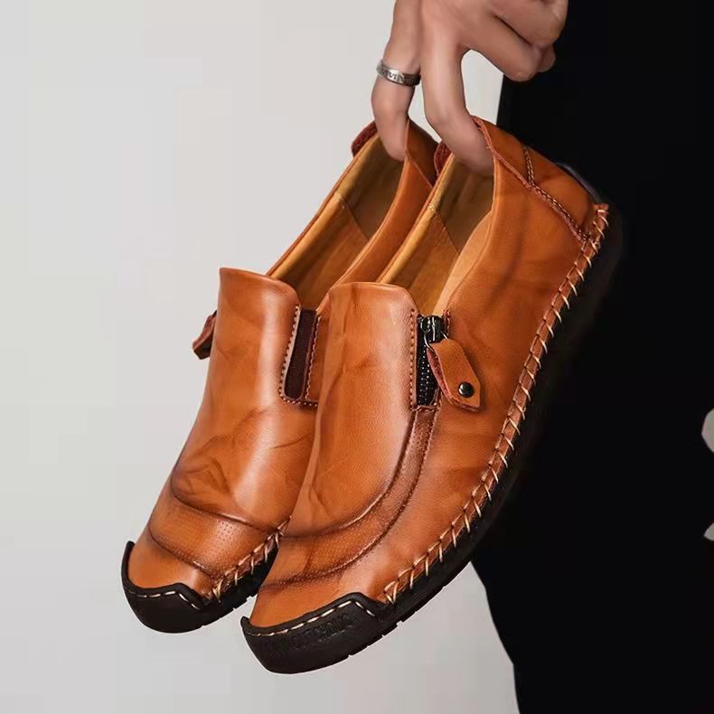 COMFYMORE™ Mens Handmade Side Zipper Casual Comfy Leather Slip On Loafers