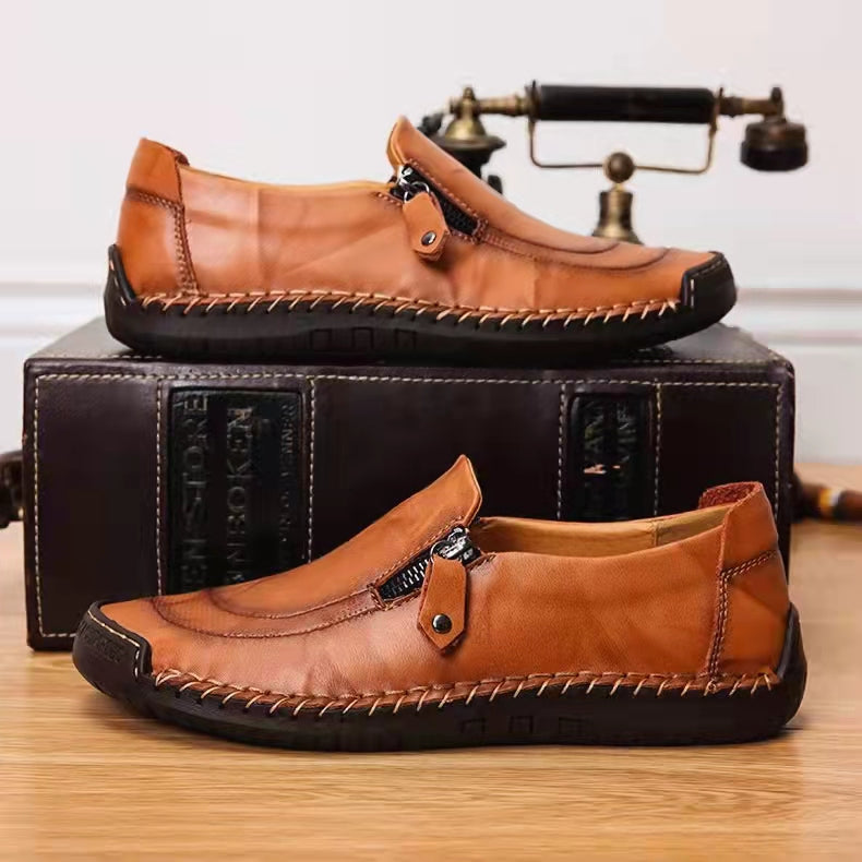 COMFYMORE™ Mens Handmade Side Zipper Casual Comfy Leather Slip On Loafers