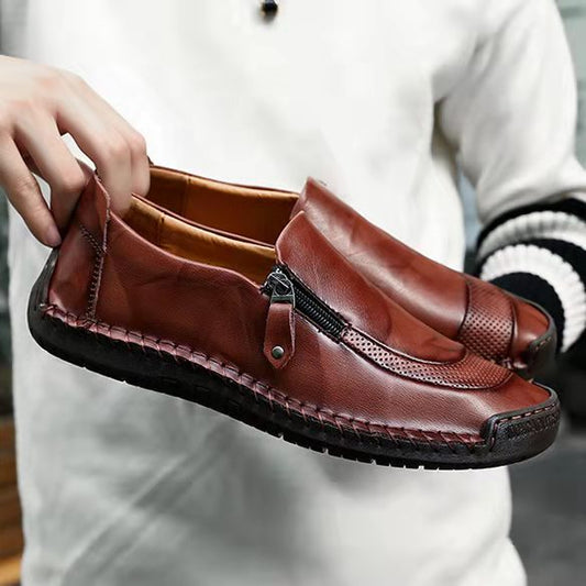 COMFYMORE™ Mens Handmade Side Zipper Casual Comfy Leather Slip On Loafers