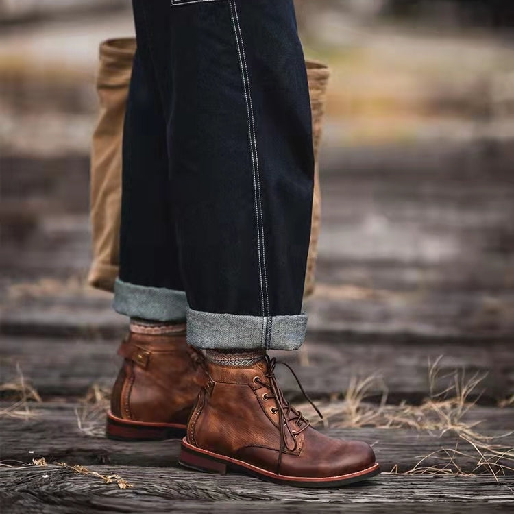 COMFYMORE™ Mens Genuine Leather Waterproof Non-slip Arch Support Hiking Casual Chukka Boots