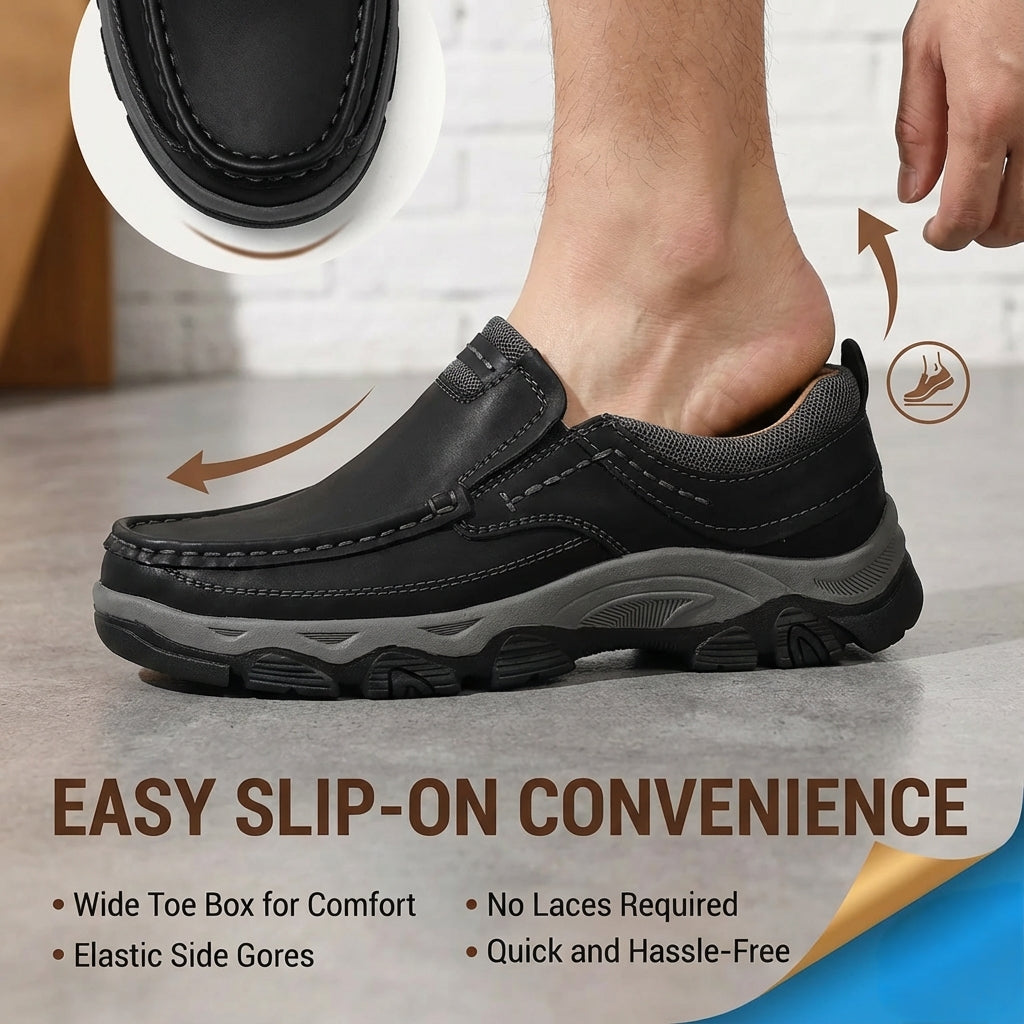 🎉New Year Special - 50% OFF - Men's Orthopedic Walking Shoes | Genuine Leather Slip On Loafers