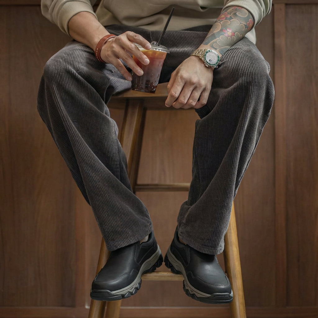 Men's wide-toe, non-slip, hands free slip- loafer shoes