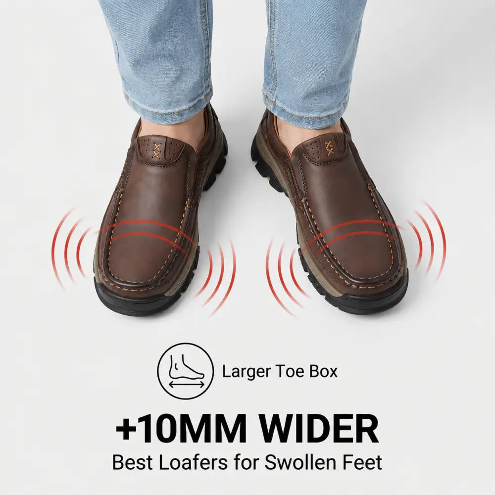 ⏰Promotion 50% OFF - Men's Hands Free Slip On Genuine Leather Orthopedic Walking Shoes – Arch Support & Wide Toe Box