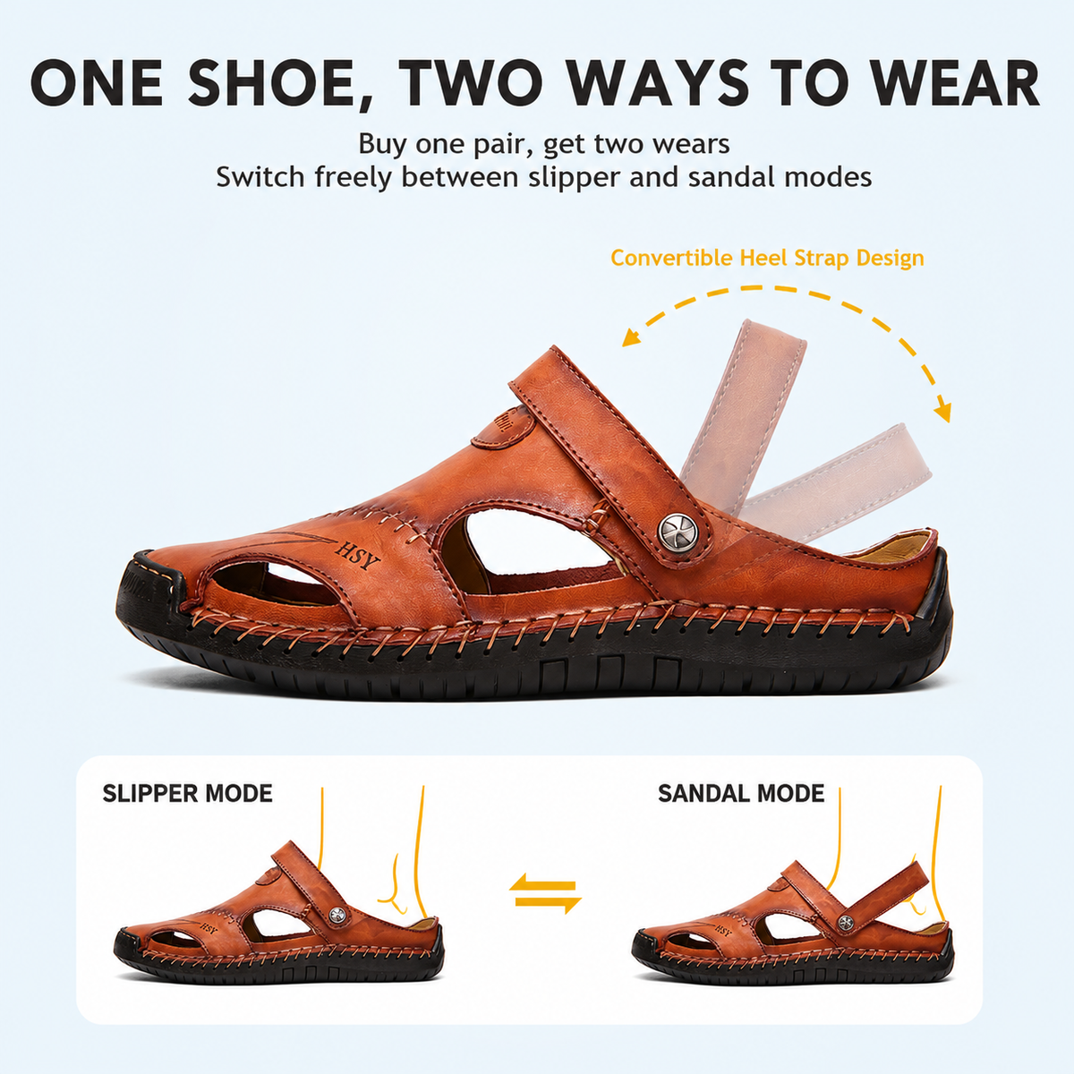 Mens Casual Comfy Soft Sole Non-Slip Closed Toe Leather Sandals