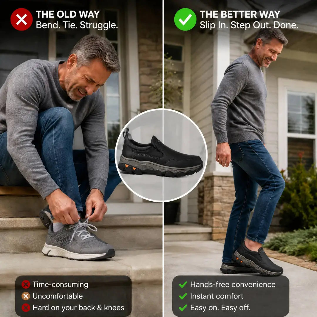 ⏰Promotion 50% OFF - Men's Genuine Leather Hands-Free Slip On Walking Shoes with Arch Support