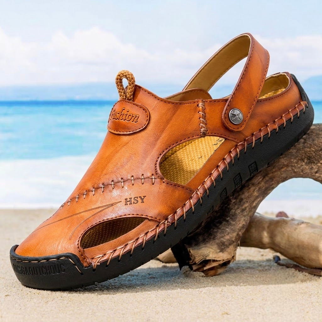 ⏰Limited-Time 50% OFF – Men's Genuine Leather Breathable Orthopedic 2-in-1 Slip-On Sandals