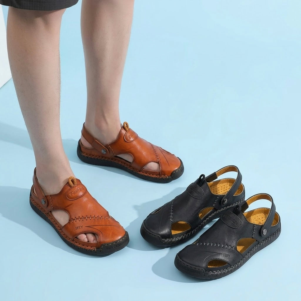 ⏰Limited-Time 50% OFF – Men's Genuine Leather Breathable Orthopedic 2-in-1 Slip-On Sandals