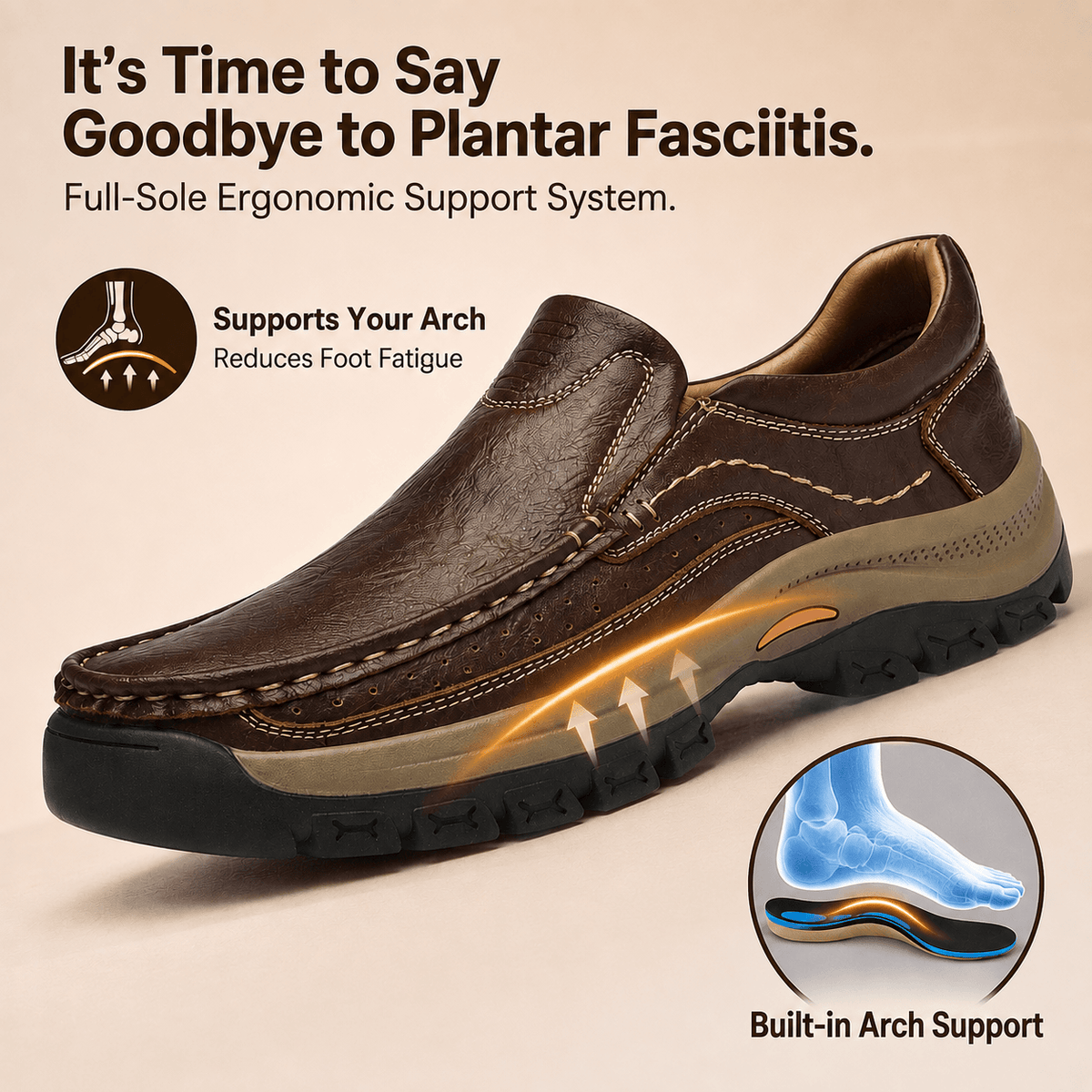 Orthopedic Walk-All-Day Loafers: Wide Toe Box & Premium Arch Support - Men's Leather Casual Shoes