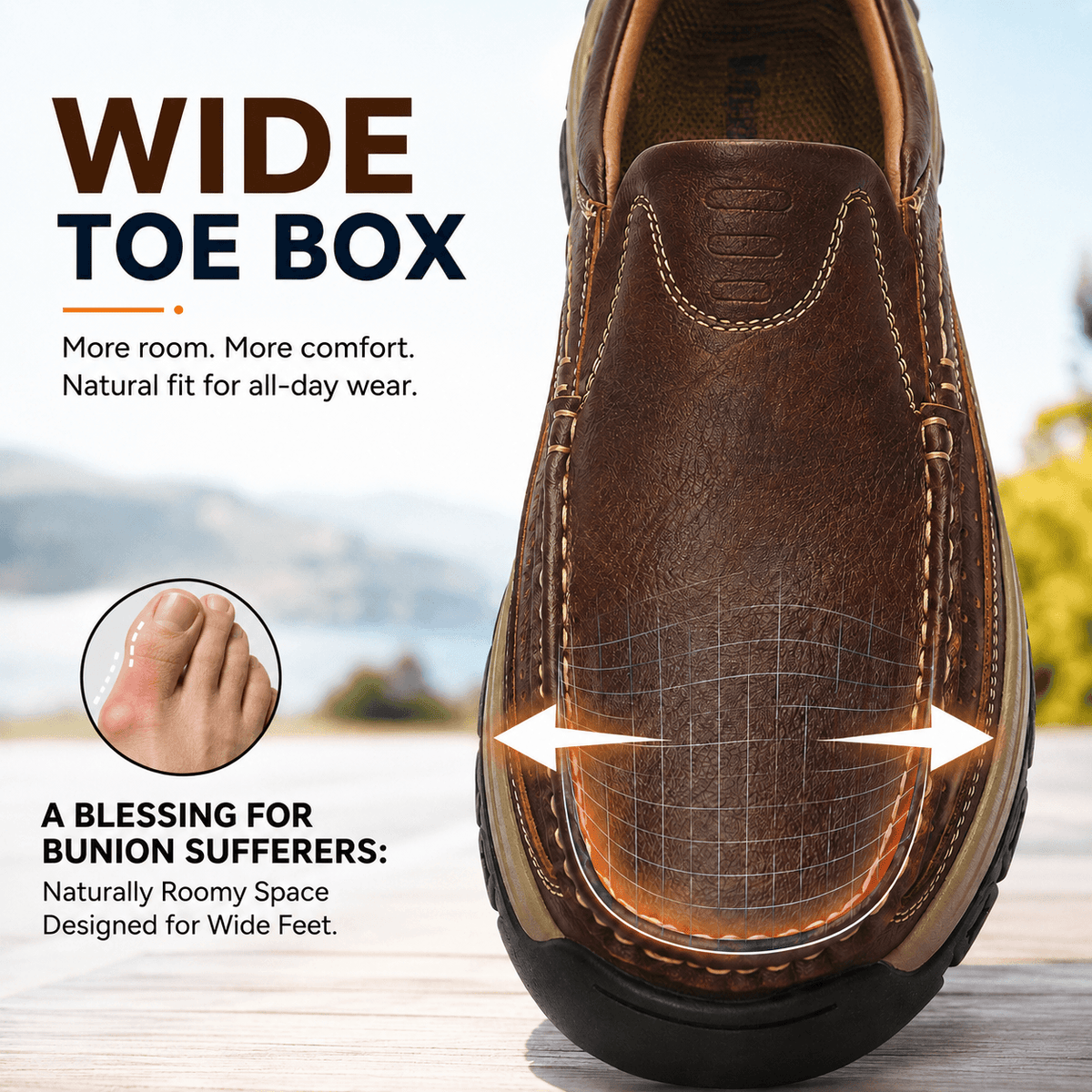 Orthopedic Walk-All-Day Loafers: Wide Toe Box & Premium Arch Support - Men's Leather Casual Shoes