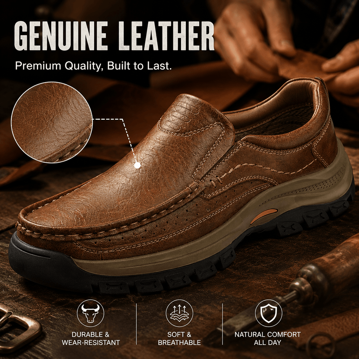 Orthopedic Walk-All-Day Loafers: Wide Toe Box & Premium Arch Support - Men's Leather Casual Shoes
