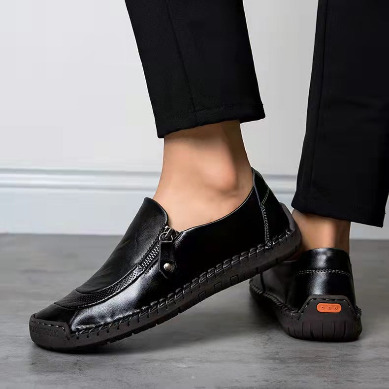 COMFYMORE™ Mens Handmade Side Zipper Casual Comfy Leather Slip On Loafers