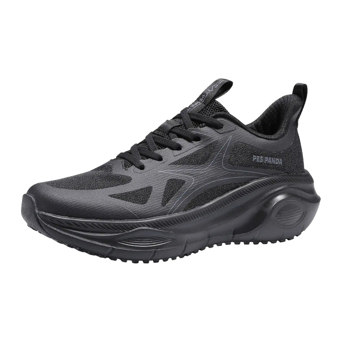 Black Breathable Running Sneakers – Soft Sole Shock-Absorbing Walking Shoes with Durable Wear-Resistant Outsole