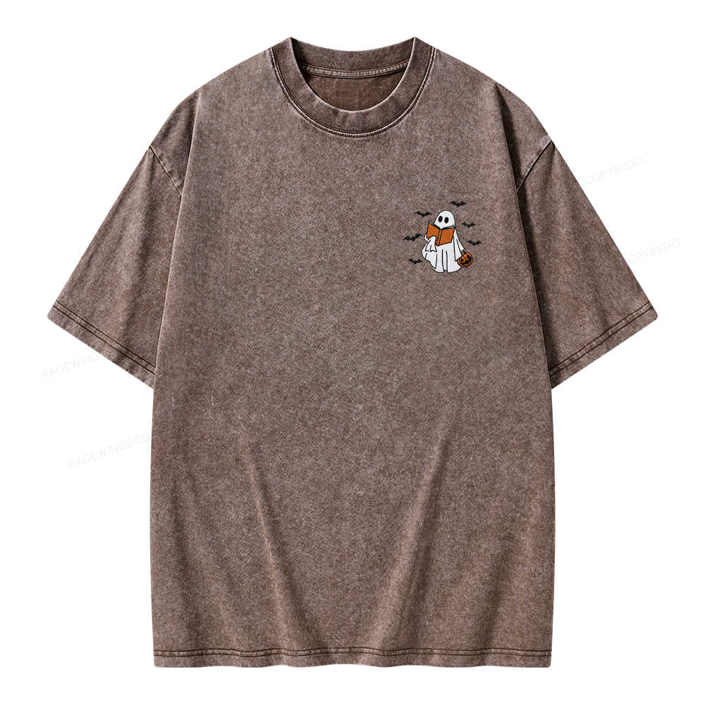 Pagewings Embroidered Book Lover Halloween Unisex Washed T-shirt