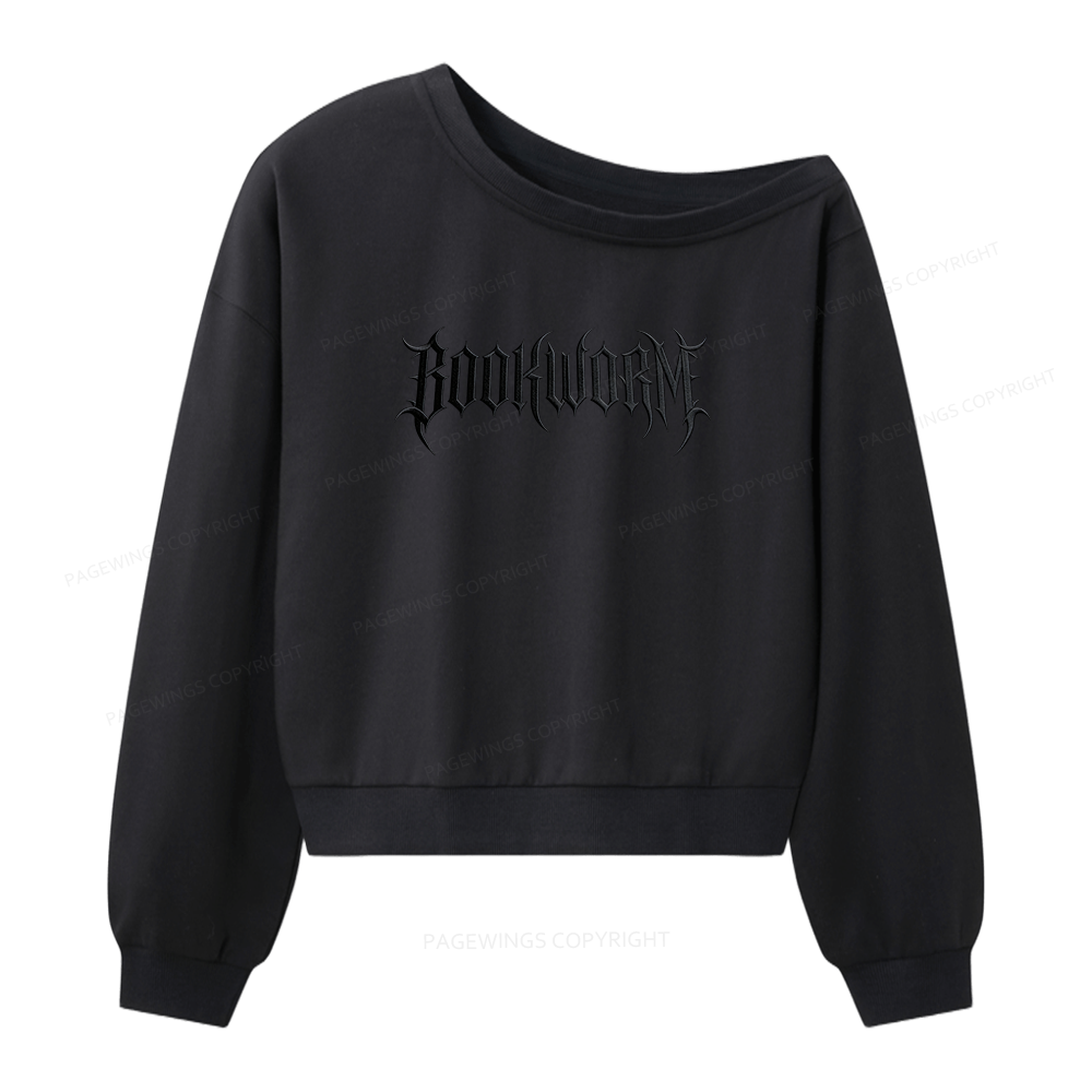 Pagewings Embroidered Bookworm Women Off Shoulder Sweatshirt