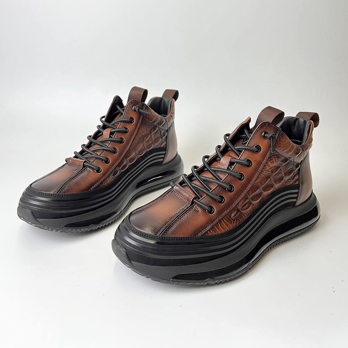 Comfymore™ Mens Crocodile Print Genuine Leather Non-slip Arch Support Casual Sneakers