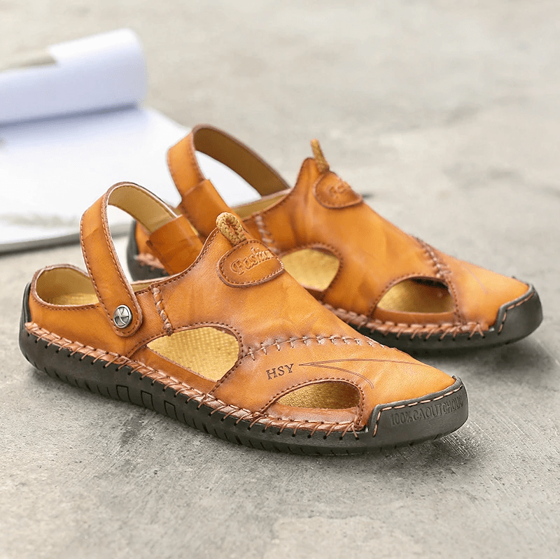 🔥Hot Sale🎁--50% OFF 🎉 Mens Casual Comfy Soft Sole Non-Slip Closed Toe Leather Sandals