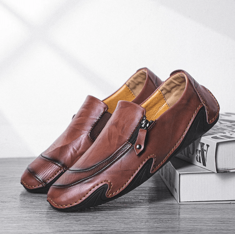 🔥Hot Sale🎁--35% OFF 🎉 Mens Non Slip Comfy Soft Sole Casual Zipper Leather Loafers