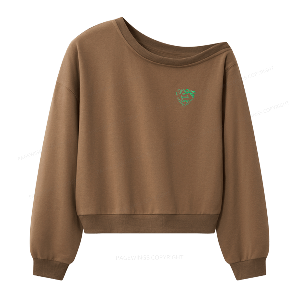Pagewings Embroidered Book Lover Women Off Shoulder Sweatshirt