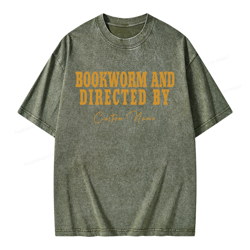 Pagewings Personalized Name Bookworm and Midnight Reader Unisex Washed T-shirt
