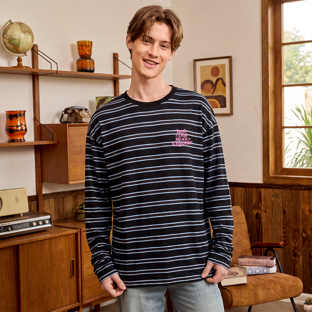 Pagewings Embroidered Just One More Chapter Unisex Striped Long Sleeve T-Shirt