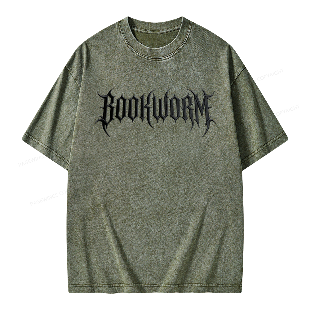 Pagewings Embroidered Bookworm Unisex Washed T-shirt
