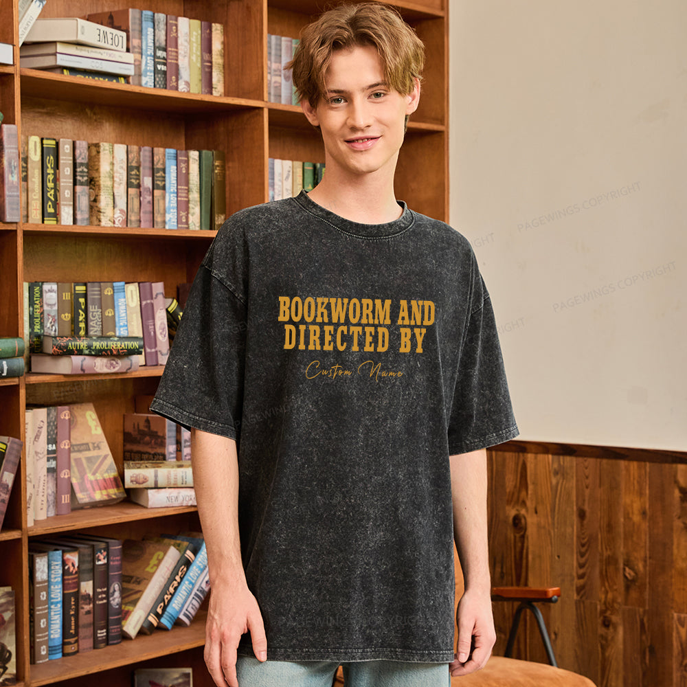 Pagewings Personalized Name Bookworm and Midnight Reader Unisex Washed T-shirt